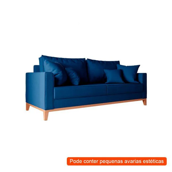 [OUTLET] Sofá 3 Lugares 182 cm Beny Linho Cotton Azul Marinho