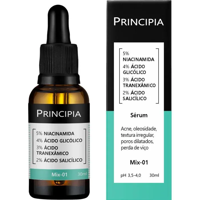 Sérum Facial Principia Mix-01 5% Niacinamida + 4% Glicólico + 3% Tranexâmico + 2% Salicílico Anti-acne 30ml