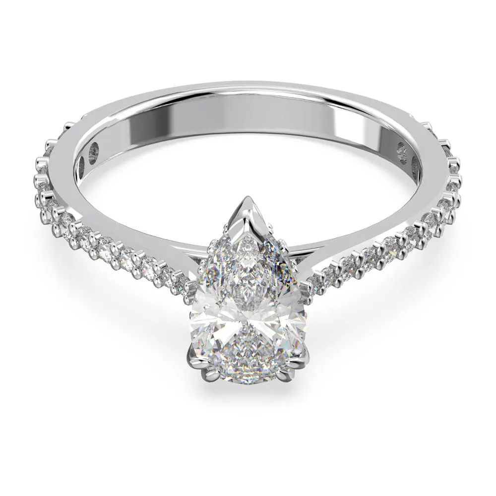 Anel cocktail Millenia, Lapidação pera, Pavé, Branco, banhado a ródio