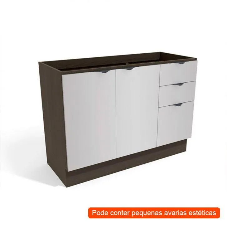 [OUTLET] Balcão de Cozinha Nox 2 PT 3 GV Ônix e Steel 120 cm