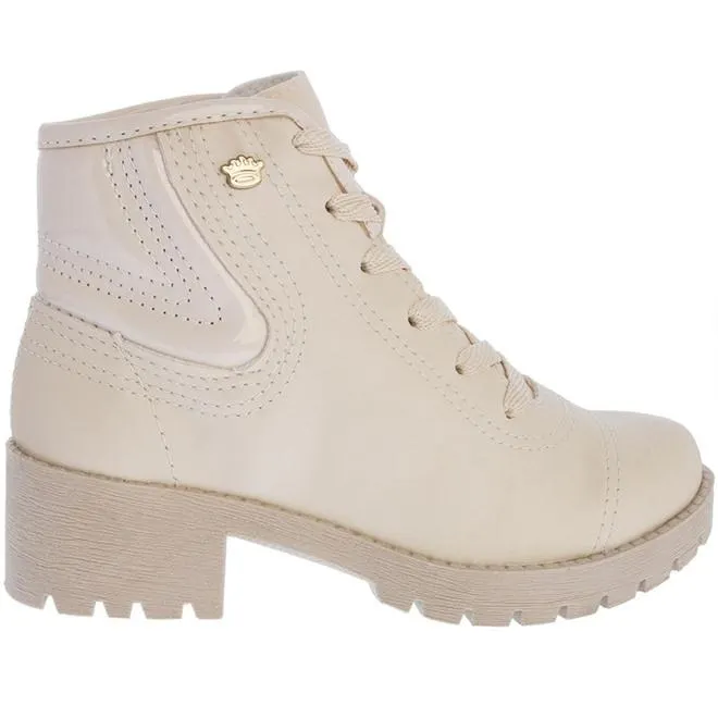 Bota Coturno Infantil Pink Cats Plataforma Verniz Off White