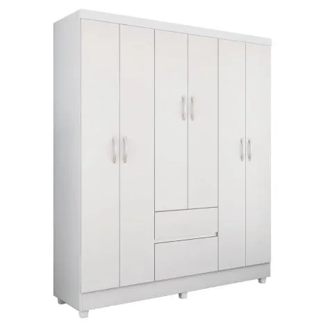 Guarda Roupas Casal 6 portas 2 Gavetas Flash Branco Demobile