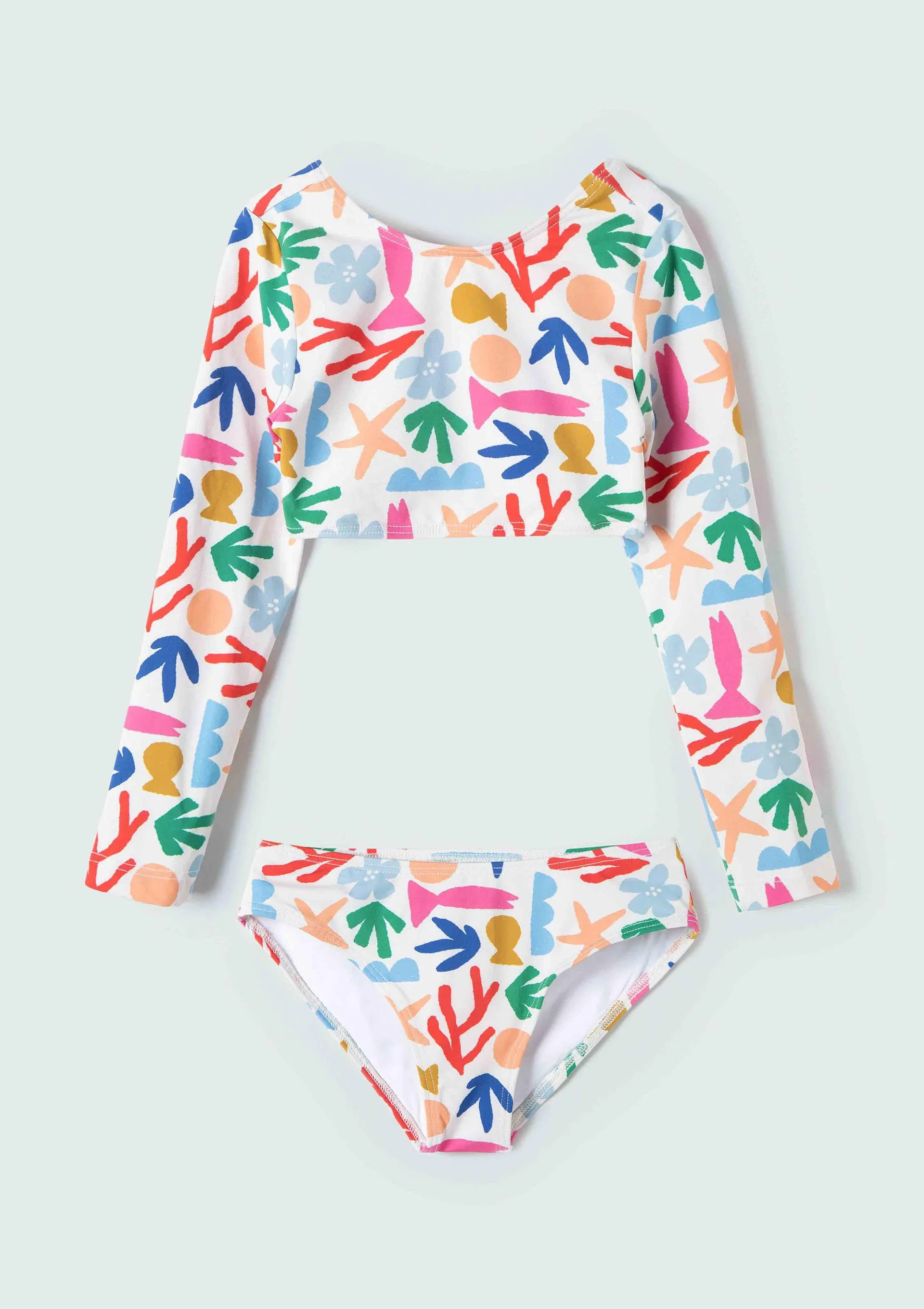 Biquíni Infantil Manga Longa Estampado Fábula - Off White
