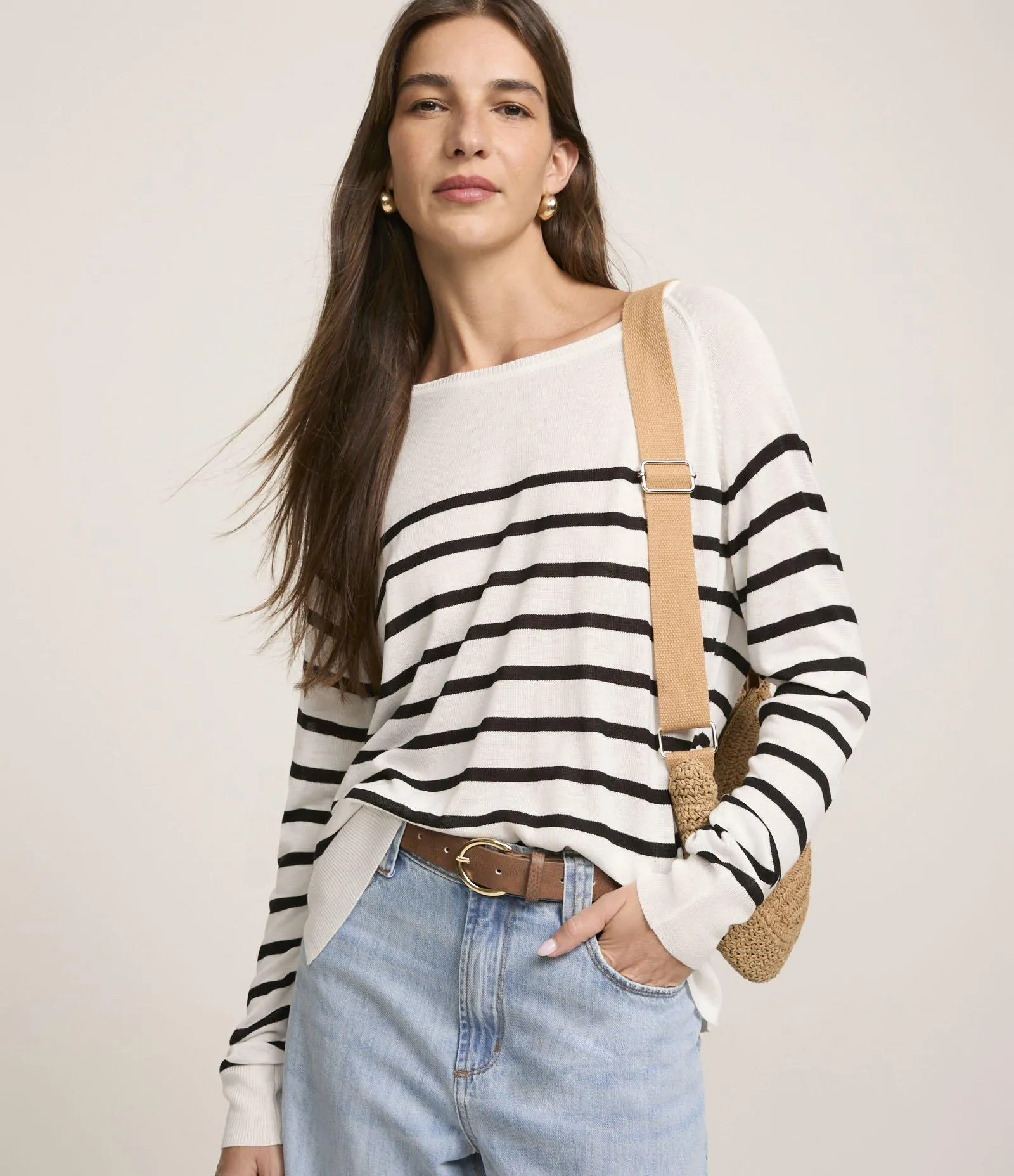 Suéter em Tricô com Estampa Listrada Branco