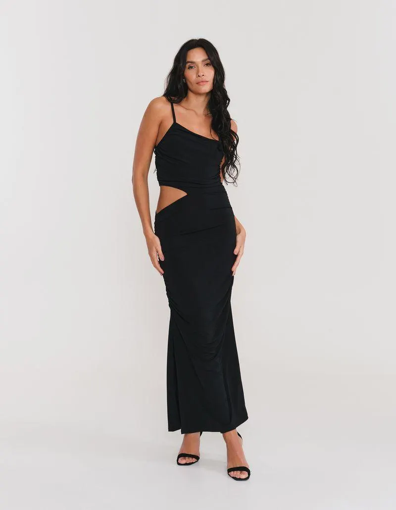 Vestido Justo Malha Franzido Alca Fina - Preto