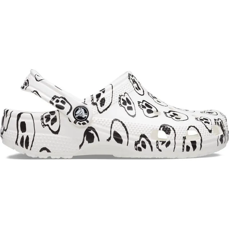 Sandália Crocs Classic Skull Print Clog WHITE/BLACK