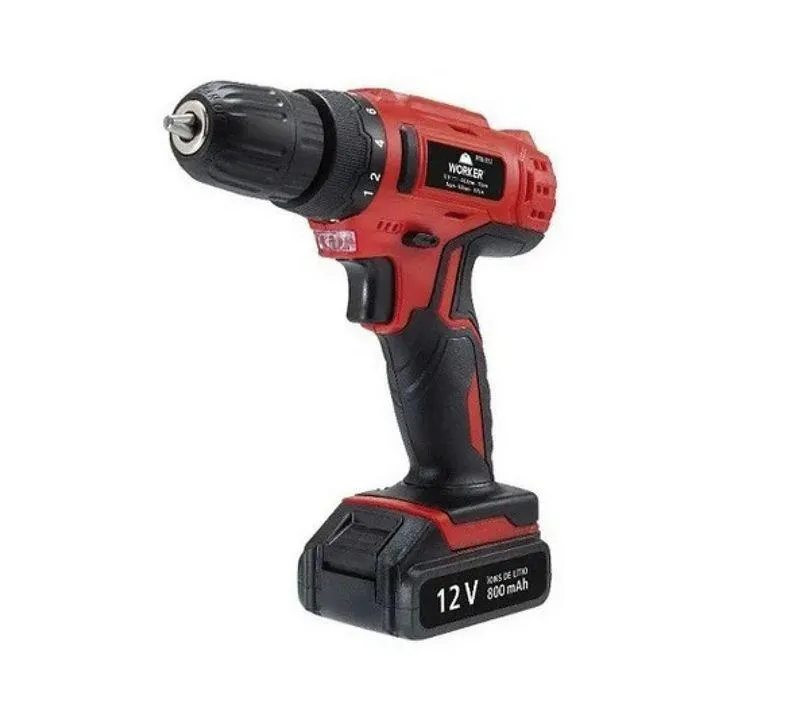 Parafusadeira a Bateria Worker 976024 12V Acompanha Maleta com 1 Carregador 1 Bateria e Kit de Ferramentas 13 Peças