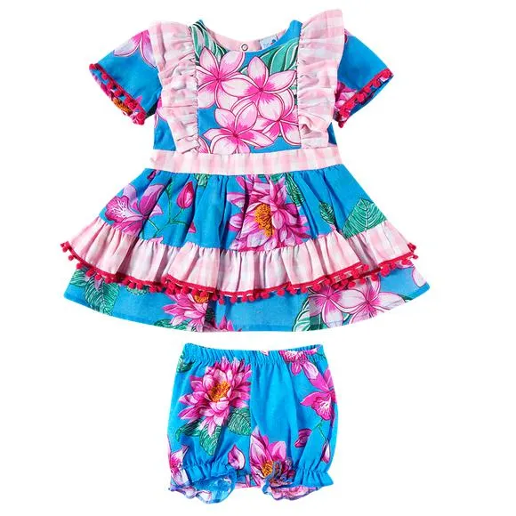 Vestido manga curta festa junina bebê azul tip top