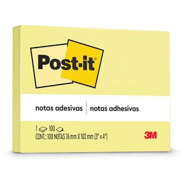 Bloco Adesivo Post-It Amarelo 76mm X 102mm - 100 Folhas - PT 1 UN