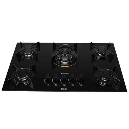 Cooktop Atlas 5 Bocas Preto com Mesa de Vidro