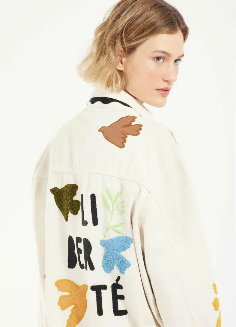 Jaqueta sarja bordado liberte off white