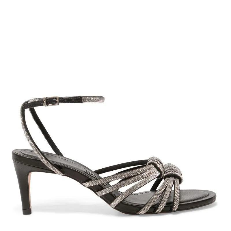 Sandália Preta Strass Salto Fino