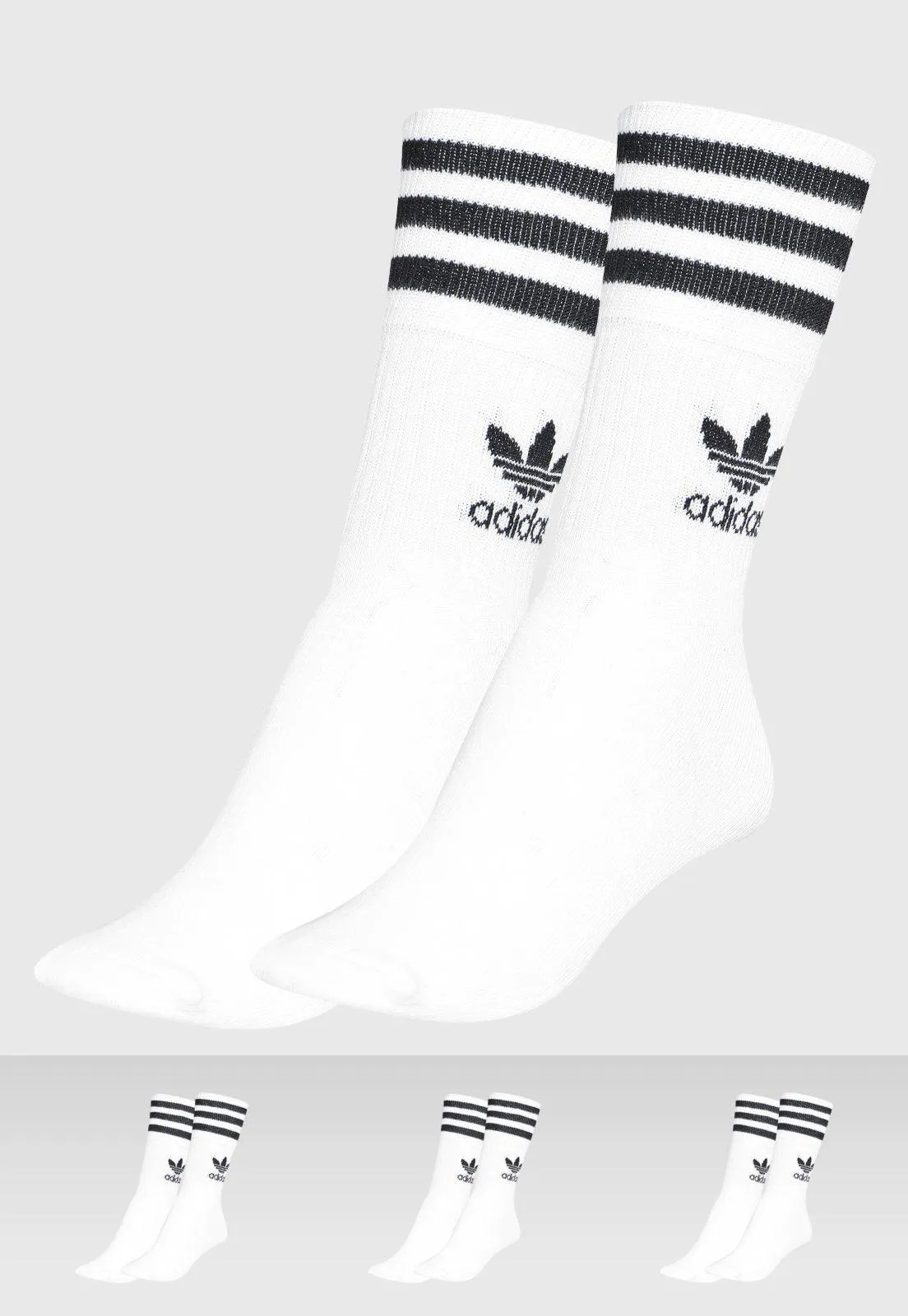 Kit 3pçs Meia adidas Originals Cano Médio Crew Mid Cut Branco