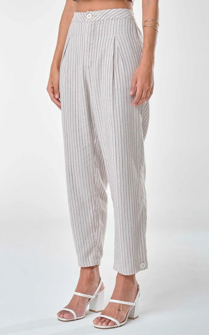 Calça Alfaiataria Slouchy Listrada Feminina - LIST TAUPE