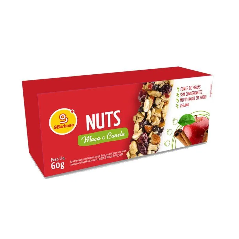 Barra Nuts GBarbosa Maçã/Canela 60g
