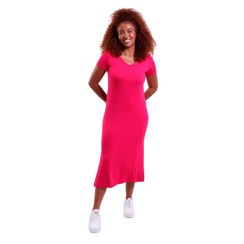 Vestido Longo Manga Curta Gola V Trendz Pink