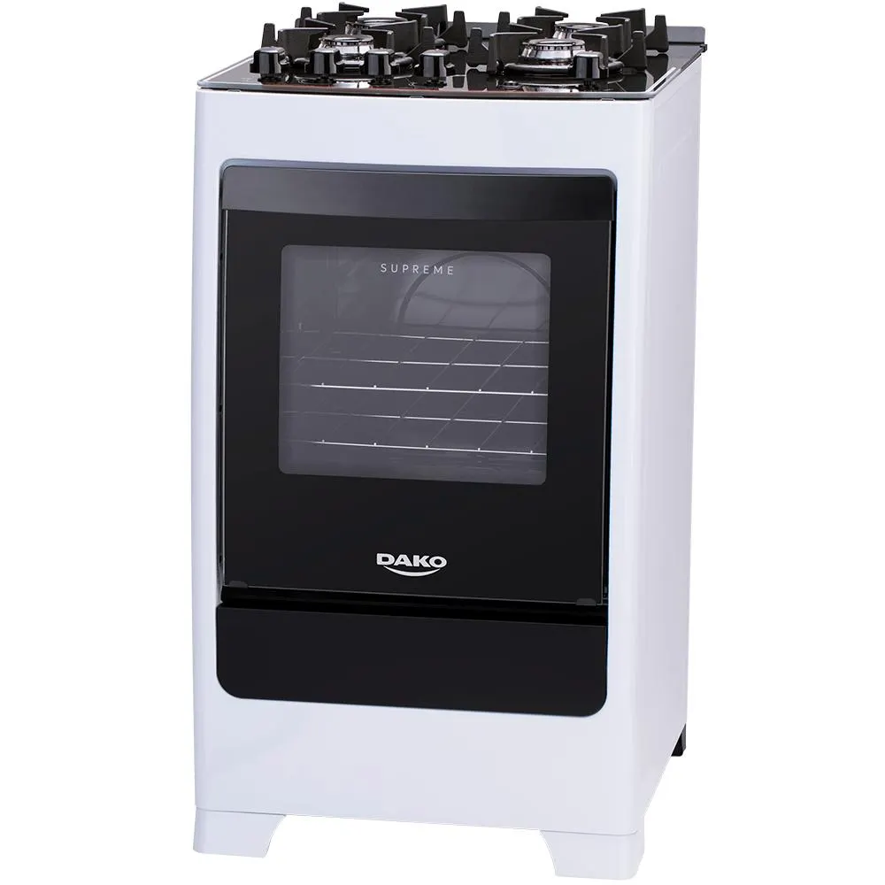 Fogão 4 Bocas de Piso Dako, Acendimento Automático, Branco - Supreme Glass Bivolt
