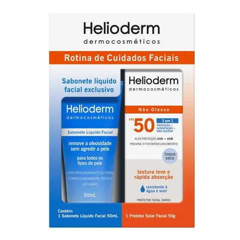Kit Sabonete Líquido Facial Helioderm 50ml + Protetor Solar FPS50