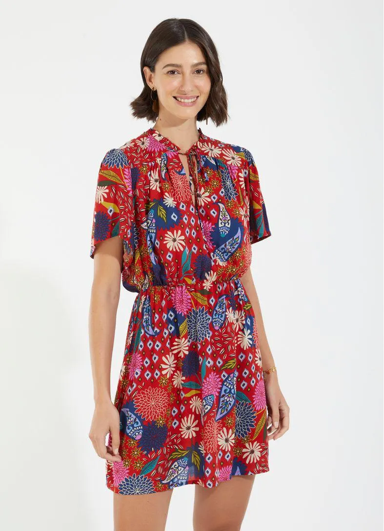 Vestido curto estampado especiarias vermelho