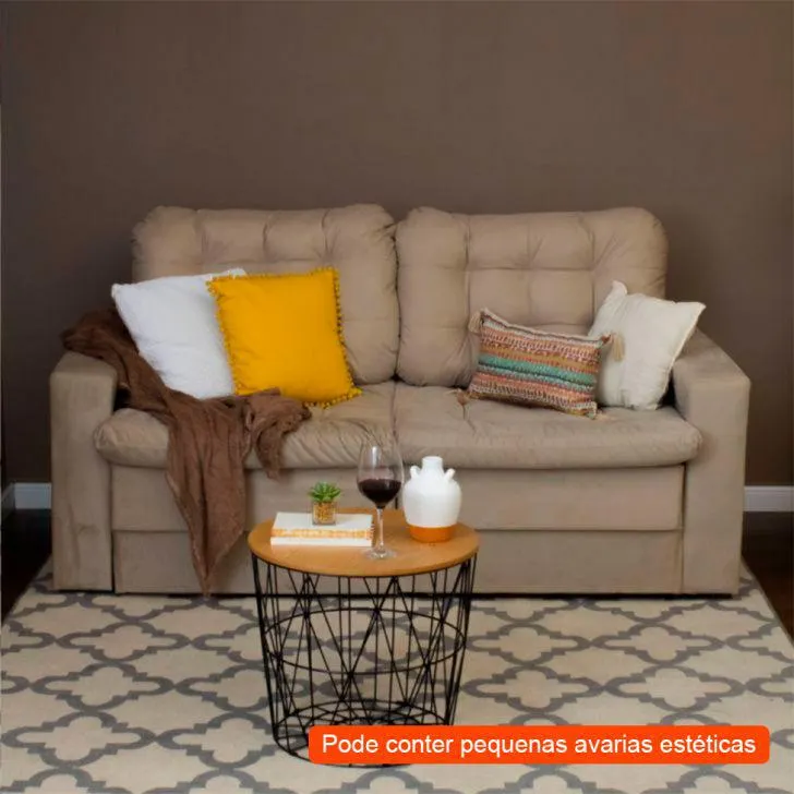 [OUTLET] Sofá 3 Lugares 180 cm Retrátil Lubeck Plush I Suede Bege