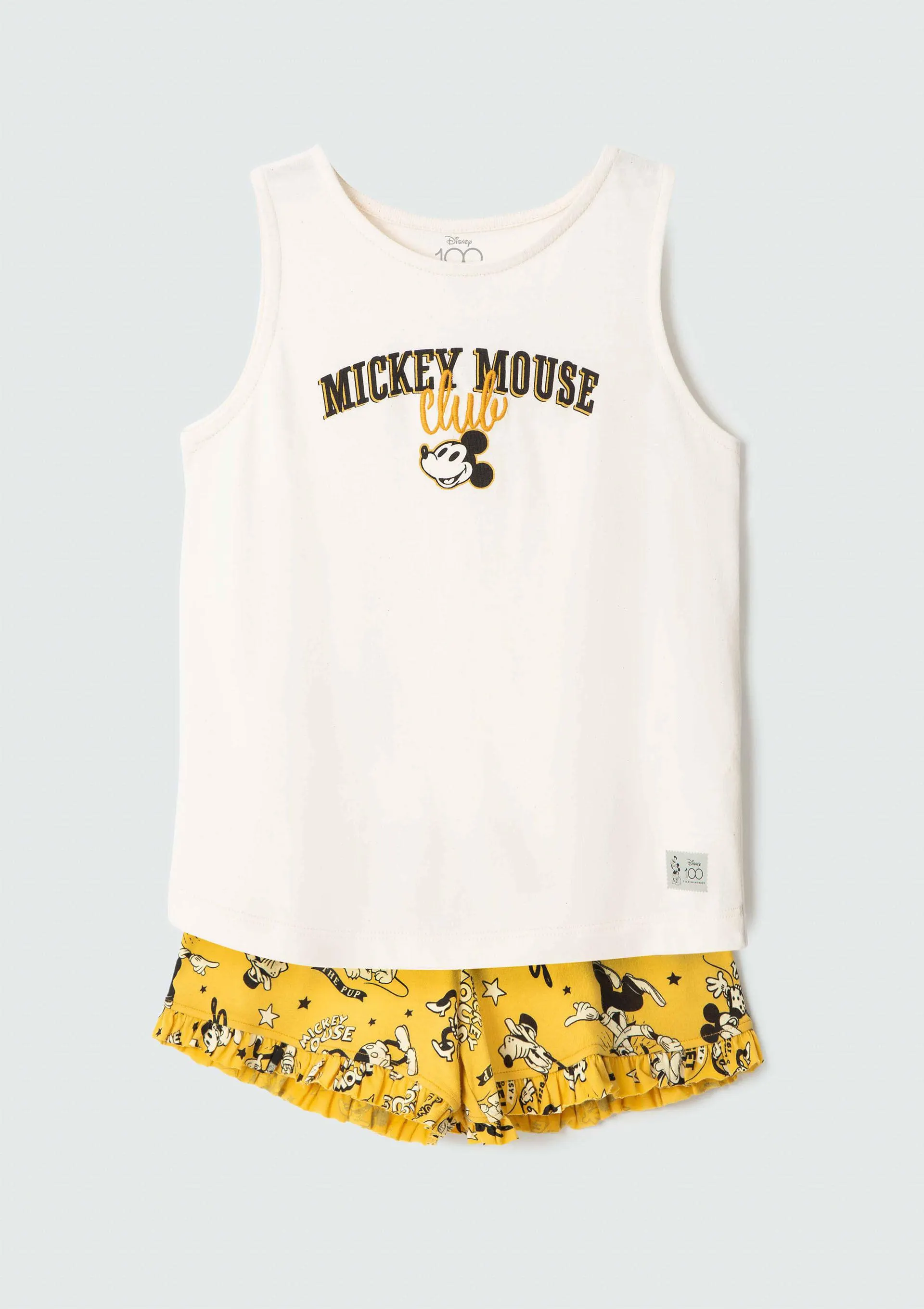 Pijama Curto Infantil Menina Mickey Disney 100 Anos - Off White