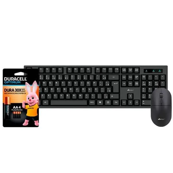 Kit Wireless (Teclado/Mouse), Preto, KMW100, App-Tech + Pilha Alcalina Duracell Palito AAA, Optimum CX 1 UN