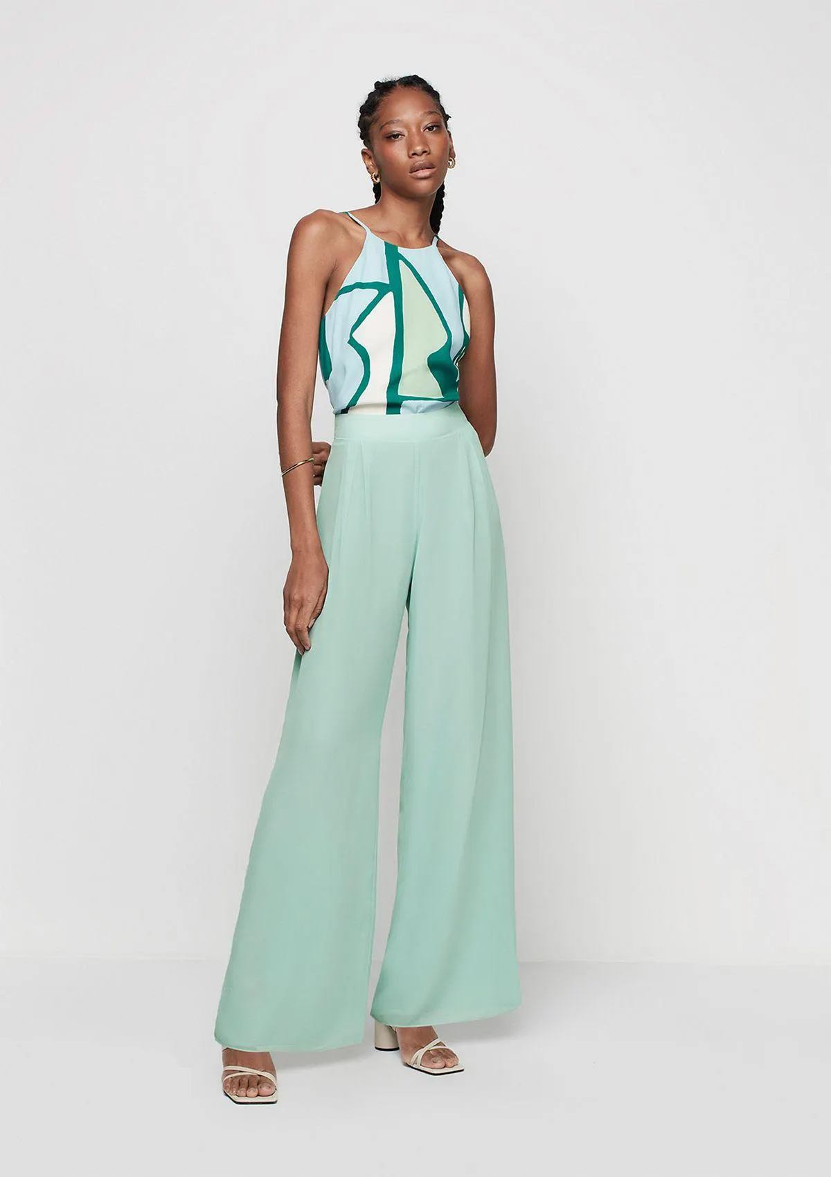 Calça Pantalona Cintura Alta Em Georgette - Verde