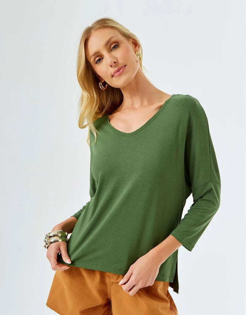 Blusa Manga 7/8 Colors - Verde Oliva
