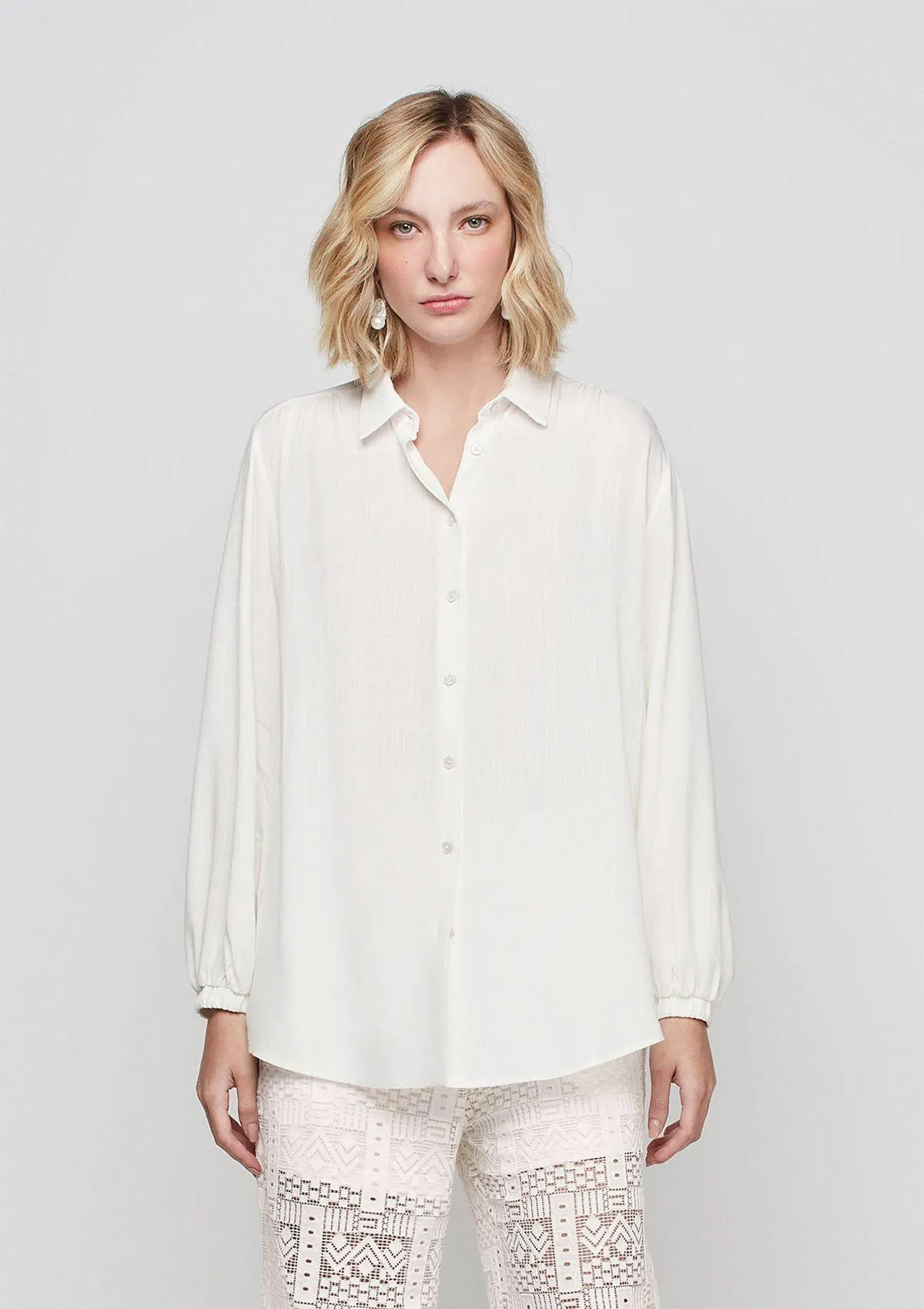 Camisa Manga Longa Em Viscose - Off White
