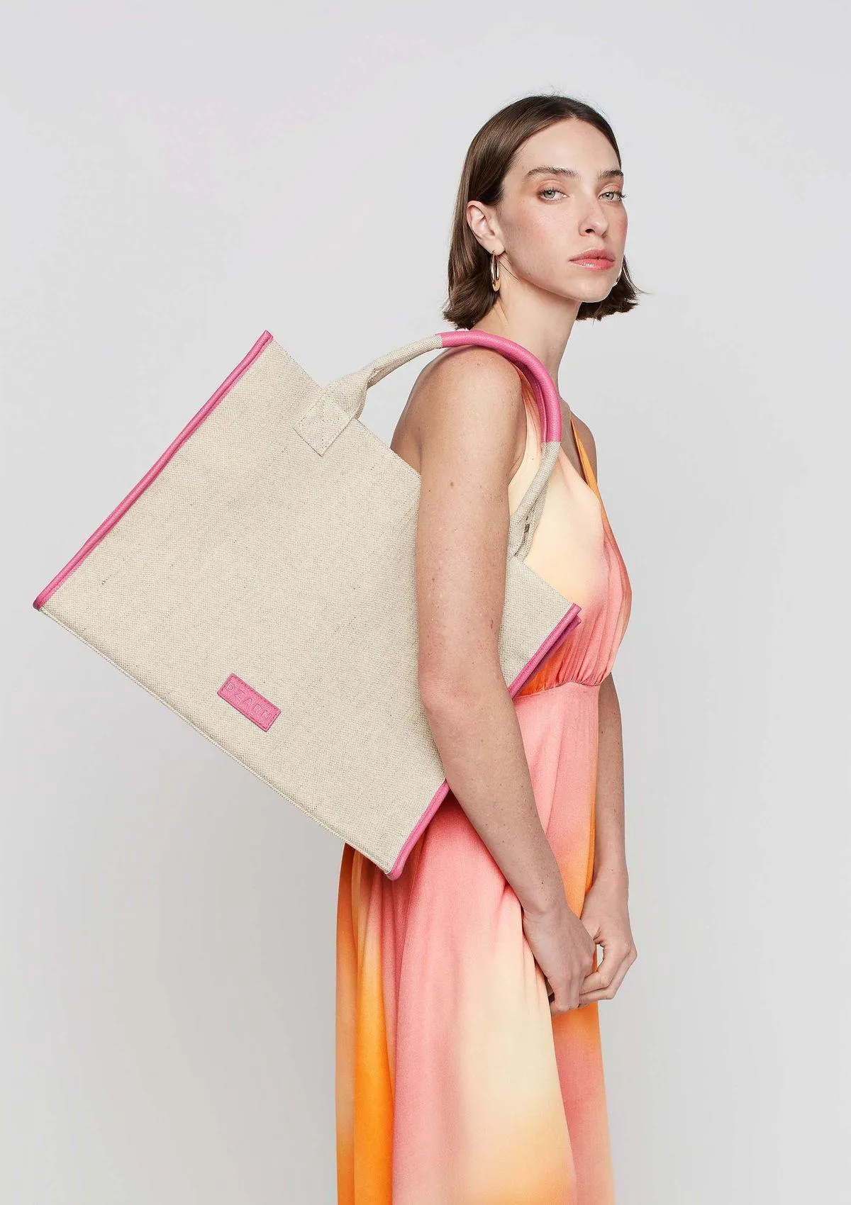 Bolsa Tote Em Tecido Rústico - Rosa