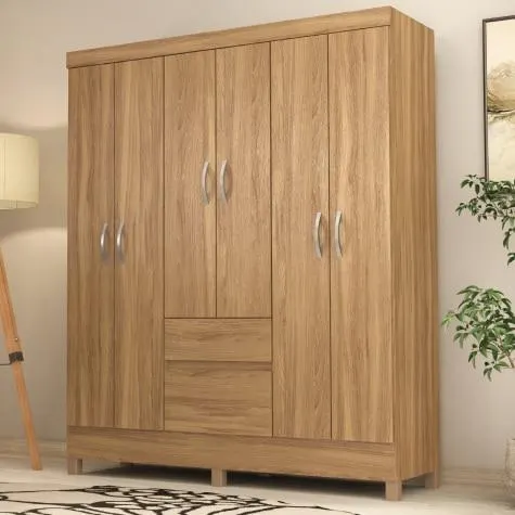 Guarda Roupas Casal 6 portas 2 Gavetas Flash Amêndoa Demobile