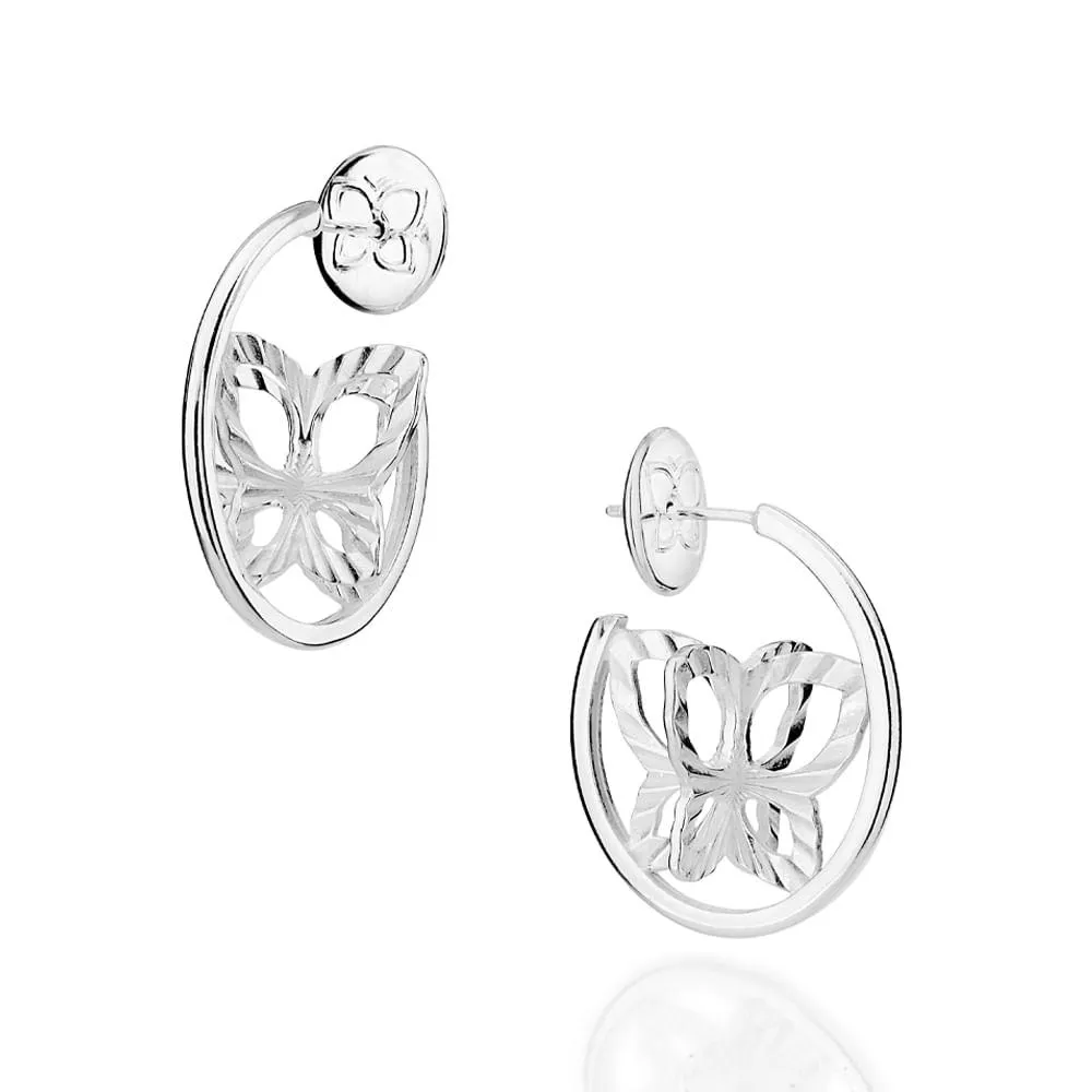 BRINCO ARGOLA OVAL COM BORBOLETA DE PRATA MACIÇA 925 - TAM.ÚNICO 8202440000