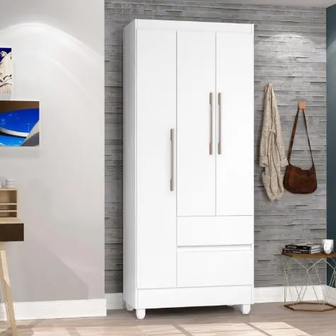 Guarda Roupas Solteiro 3 Portas 2 Gavetas Loreta JA Branco / Branco Lilás / Branco Rosa Flex