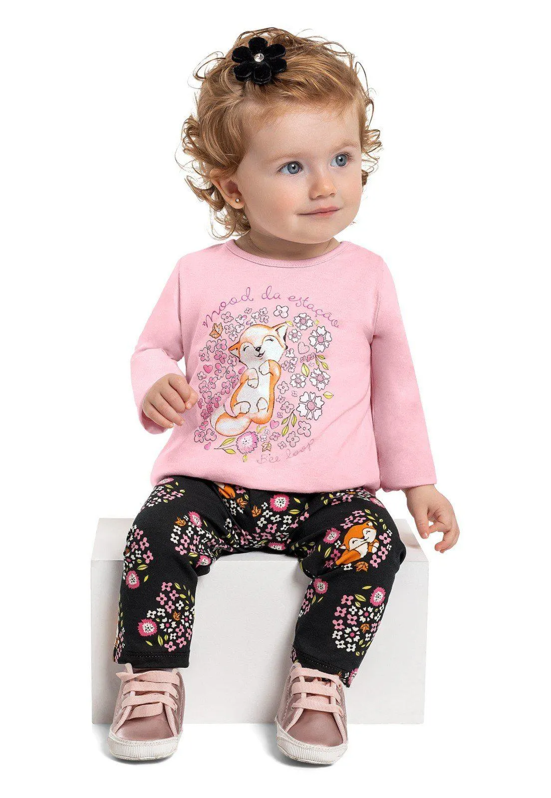 Conjunto com Blusa e Calça Legging em Cotton Bee Loop Rosa