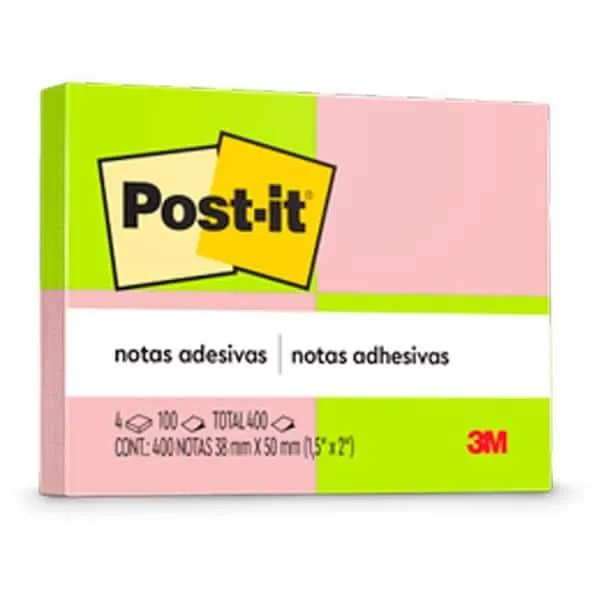 Bloco Adesivo Post-It Neon - 4 Bloco de 38mm X 50mm - 400 Folhas - PT 4 UN