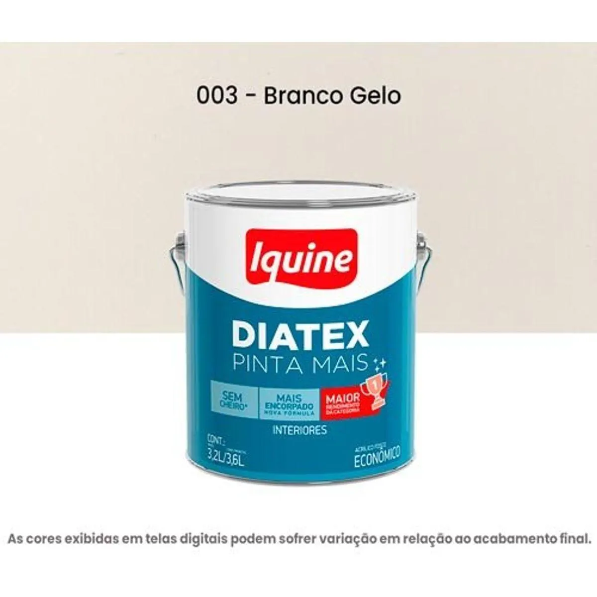 Tinta Acrilica Iquine Economica Fosco-Aveludado 3,2L Diatex Pinta Mais 003 Branco Gelo (MP)