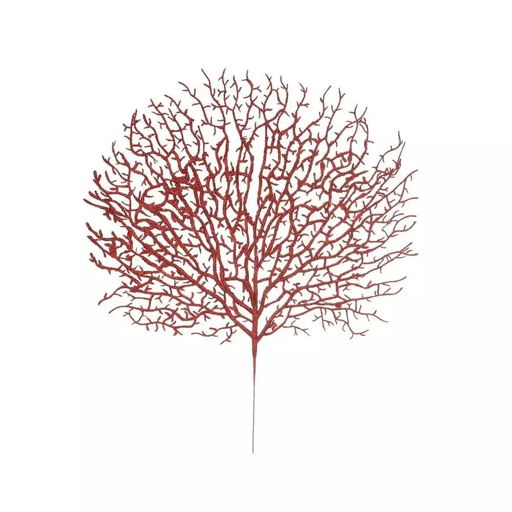 Haste Folha Grass com Glitter Vermelho 55cm