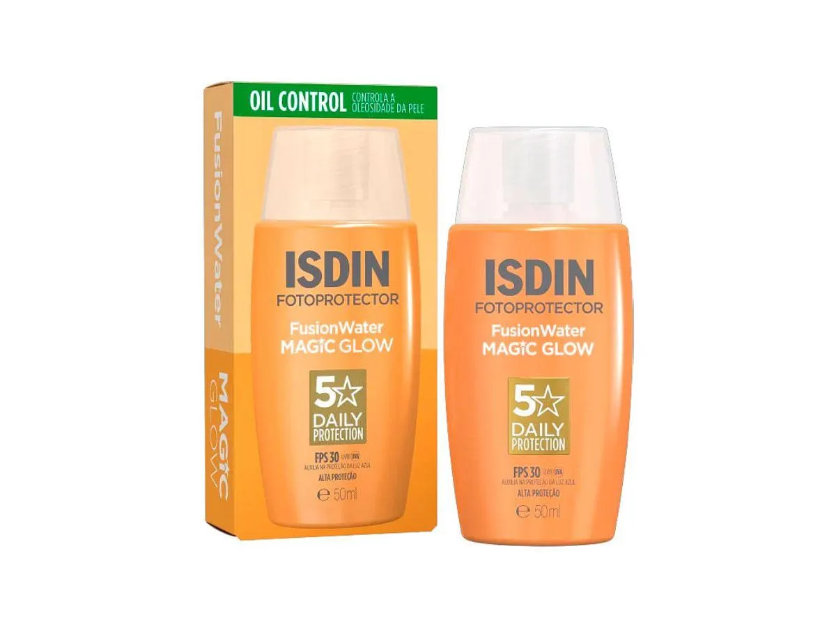 Protetor Solar Facial Isdin Fotoprotector Fusion Water Magic Glow Oil Control FPS30 50ml