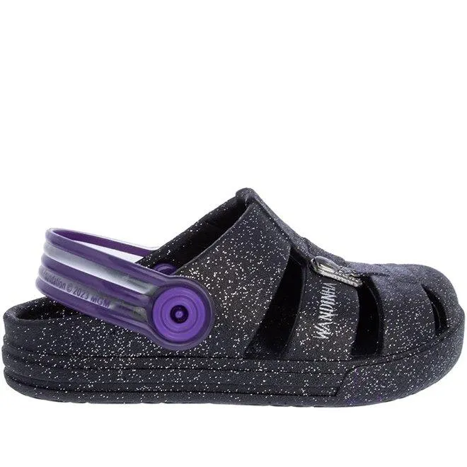 Babuche Infantil Wandinha Addams Dark Glow Glitter Preto