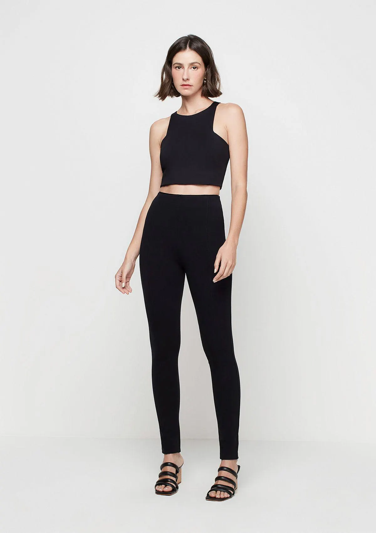 Calça Legging Cintura Alta Em Malha - Preto