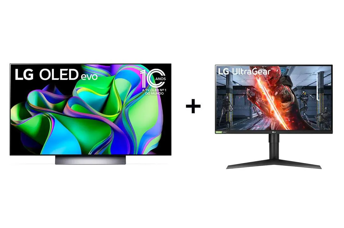 Smart TV LG OLED evo C3 48” 4K, 2023 + Monitor Gamer 27” UltraGear IPS Full HD, 1ms, 240Hz, Compatível com G-Sync, HDR10 e Design 3-Side Borderless