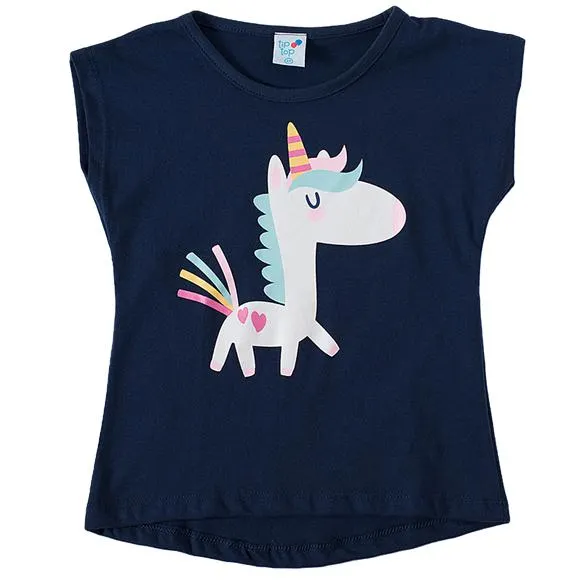 Blusa manga curta unicórnio colorido toddler