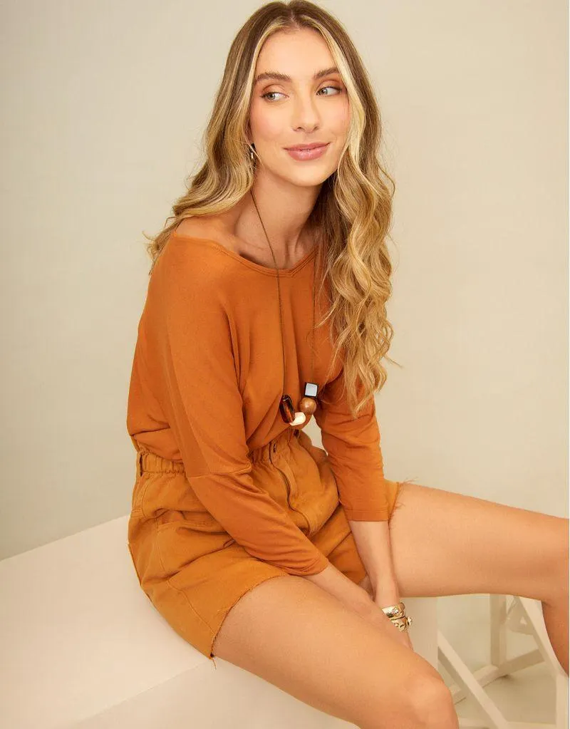 Blusa Manga 7/8 Colors - Caramelo