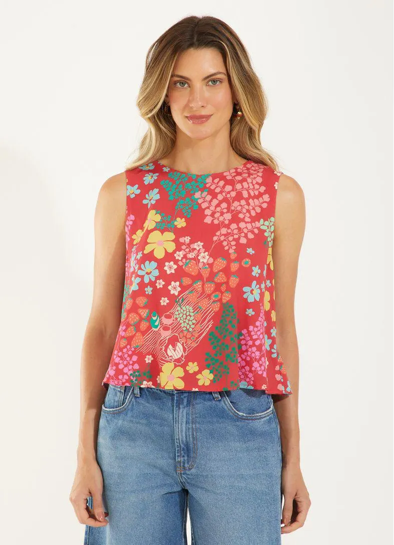 Blusa sem manga estampada pic nic
