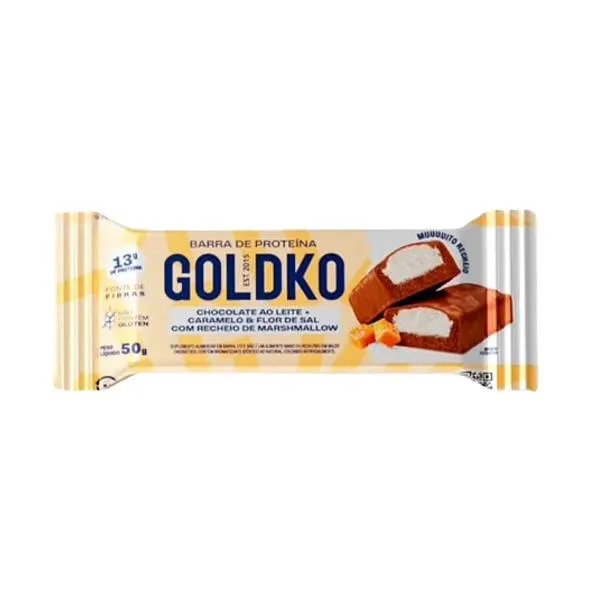 Barra de Protéina Goldko de Chocolate Ao leite, Caramelgo e Flor de Sal 50g