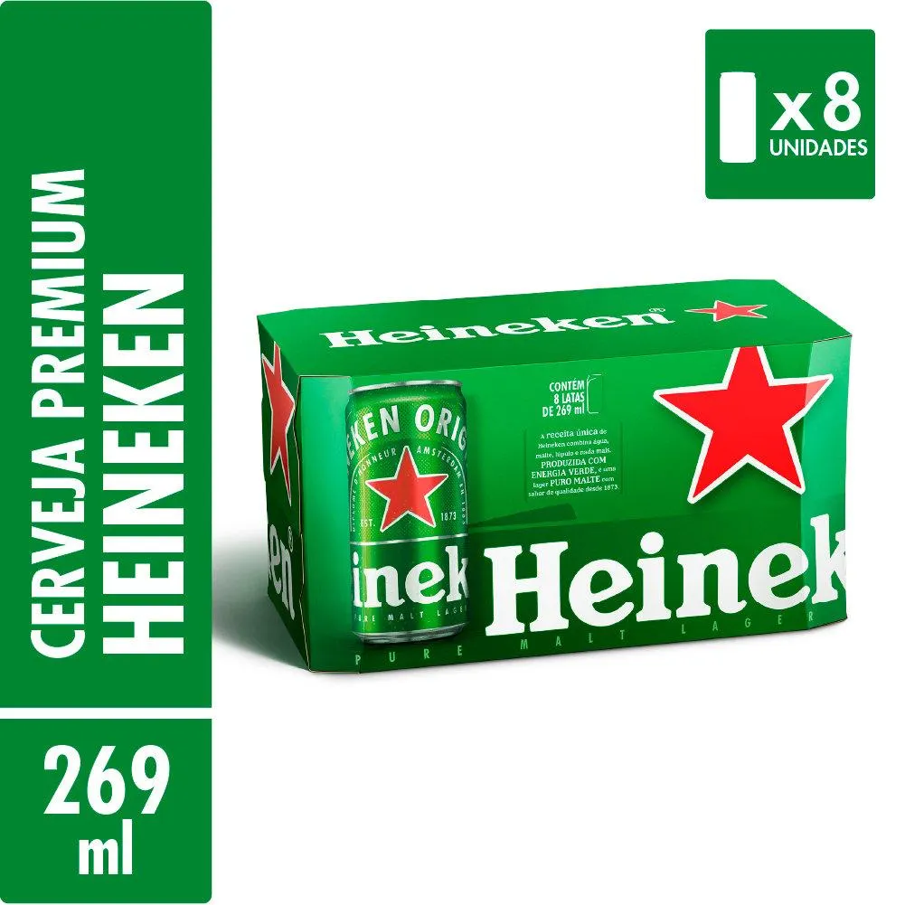 Cerveja Heineken Lager Puro Malte Lata 269ml C/ 8 Unid.