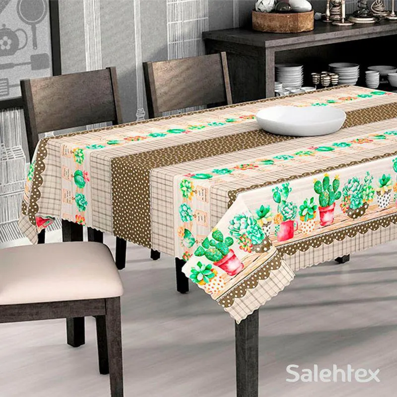 Toalha Mesa Pvc Térmica Retangular Cactos 138x220cm - Salehtex