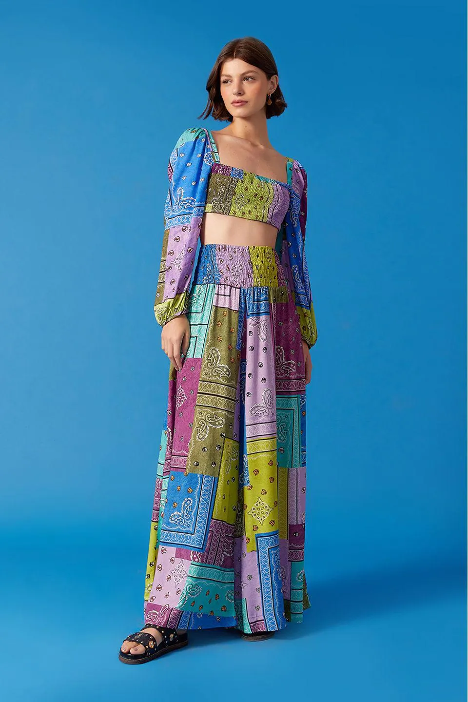 Calça Ampla Estampa Patch Bandana