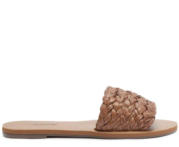 Rasteira Faixa Única Marrom Palha Trançada