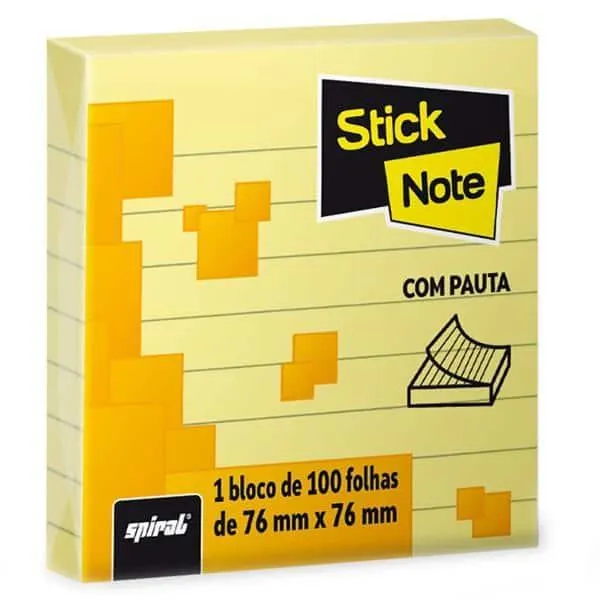 Bloco Adesivo 76x76 pautado amarelo c/100fls Stick Note PT 1 UN